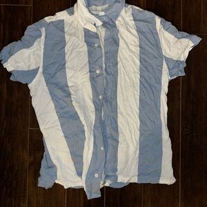 Bershka Casual Blue and White Striped Shirt